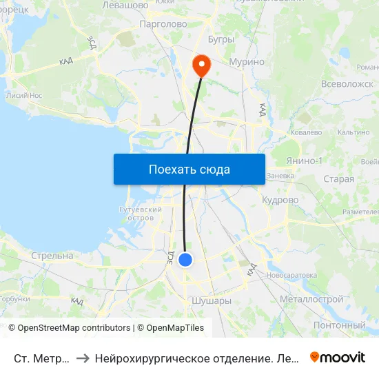 Ст. Метро Московская to Нейрохирургическое отделение. Ленинградской областной клинической больницы map