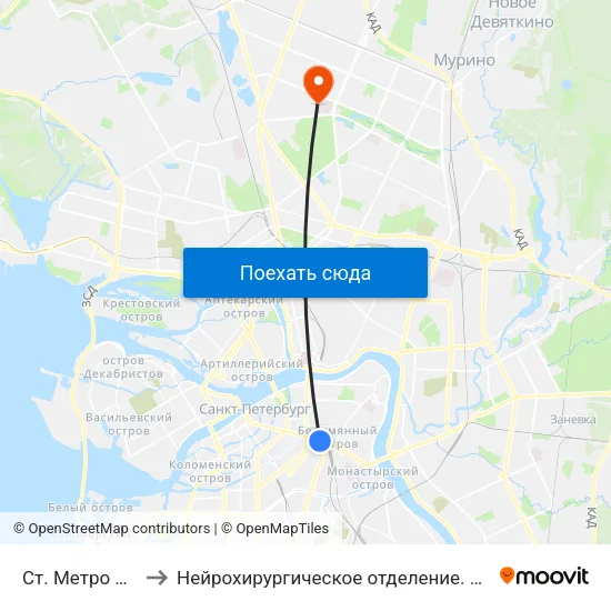 Ст. Метро Площадь Восстания to Нейрохирургическое отделение. Ленинградской областной клинической больницы map