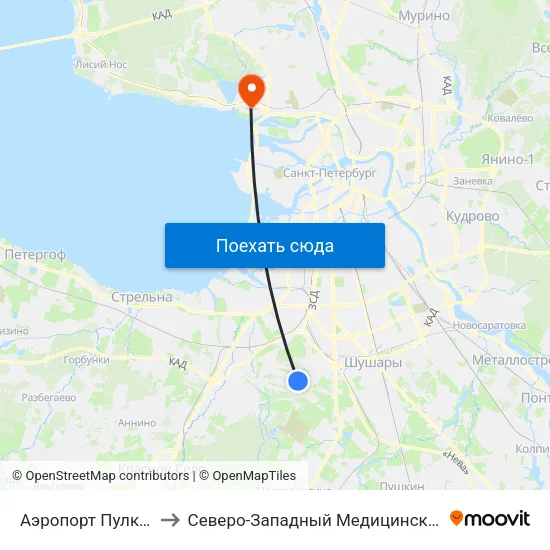 Аэропорт Пулково 1 to Северо-Западный Медицинский центр map