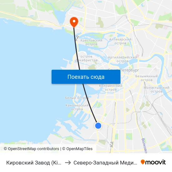 Кировский Завод (Kirovsky Zavod) to Северо-Западный Медицинский центр map