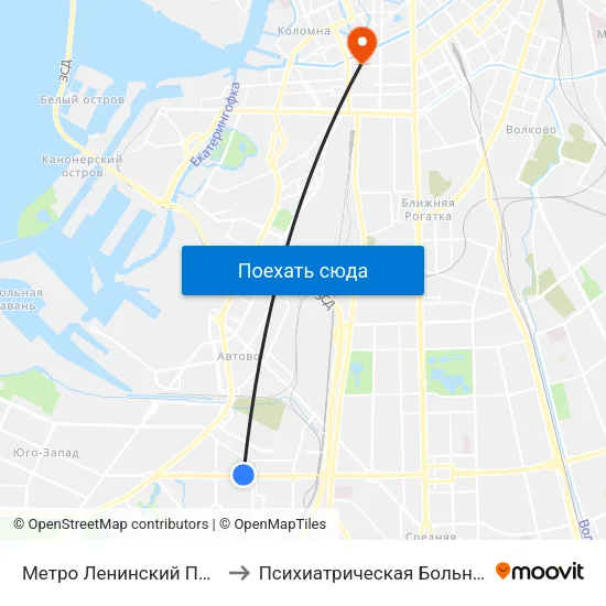 Метро Ленинский Проспект to Психиатрическая Больница № 5 map
