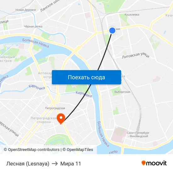 Лесная (Lesnaya) to Мира 11 map