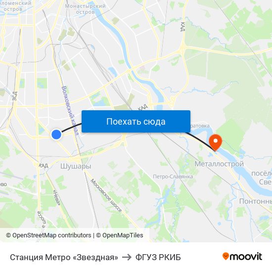 Станция Метро «Звездная» to ФГУЗ РКИБ map