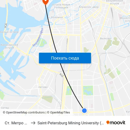 Ст. Метро Московская to Saint-Petersburg Mining University (СПГУ (Горный университет)) map