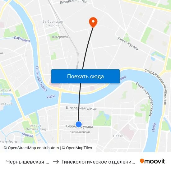 Чернышевская (Chernyshevskaya) to Гинекологическое отделение больницы им. Святого Луки map