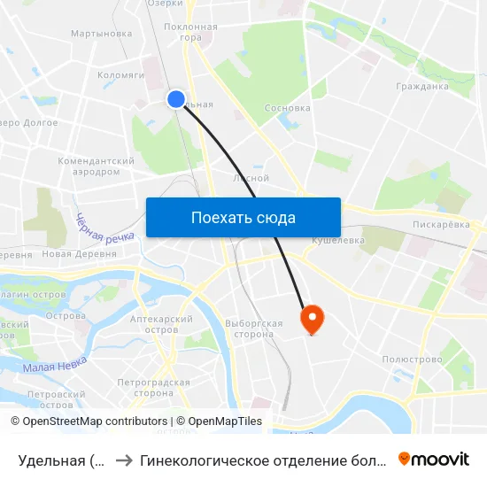 Удельная (Udel'Naya) to Гинекологическое отделение больницы им. Святого Луки map