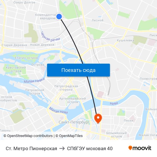 Ст. Метро Пионерская to СПбГЭУ моховая 40 map