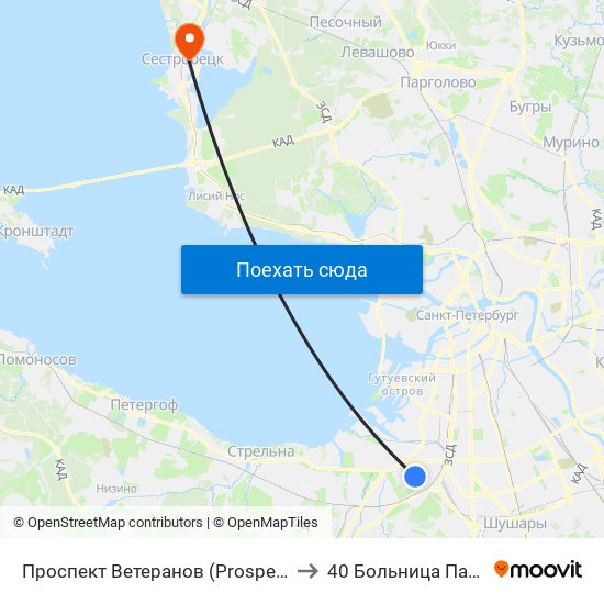 Проспект Ветеранов (Prospekt Veteranov) to 40 Больница Палата 222 map