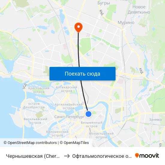 Чернышевская (Chernyshevskaya) to Офтальмологическое отделение №1 map