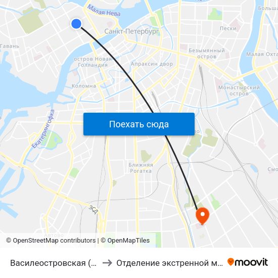 Василеостровская (Vasileostrovskaya) to Отделение экстренной медицинской помощи map