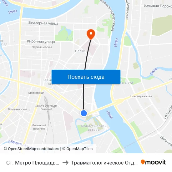 Ст. Метро Площадь Ал. Невского to Травматологическое Отделение 442 Овкг map