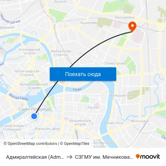 Адмиралтейская (Admiralteyskaya) to СЗГМУ им. Мечникова 8 павильон map