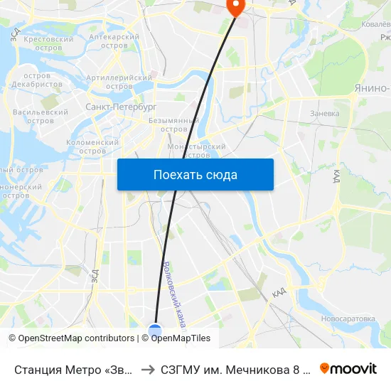 Станция Метро «Звездная» to СЗГМУ им. Мечникова 8 павильон map