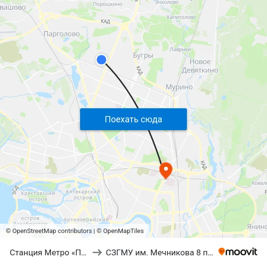 Станция Метро «Парнас» to СЗГМУ им. Мечникова 8 павильон map