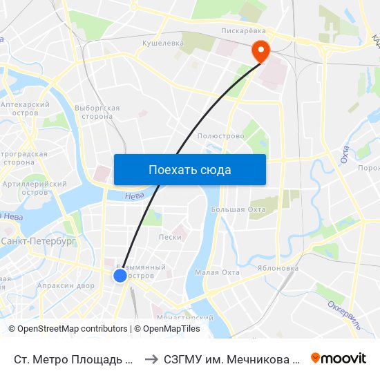 Ст. Метро Площадь Восстания to СЗГМУ им. Мечникова 8 павильон map