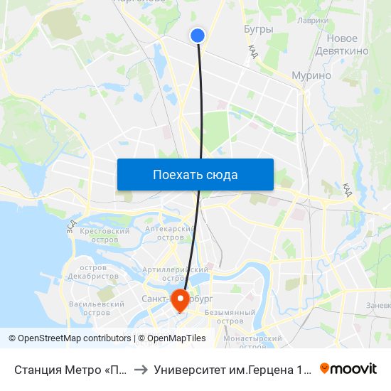 Станция Метро «Парнас» to Университет им.Герцена 11 Корпус map