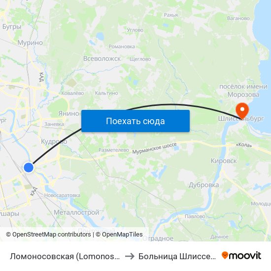 Ломоносовская (Lomonosovskaya) to Больница Шлиссельбург map