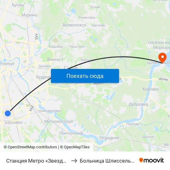 Станция Метро «Звездная» to Больница Шлиссельбург map