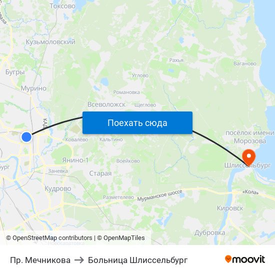 Пр. Мечникова to Больница Шлиссельбург map