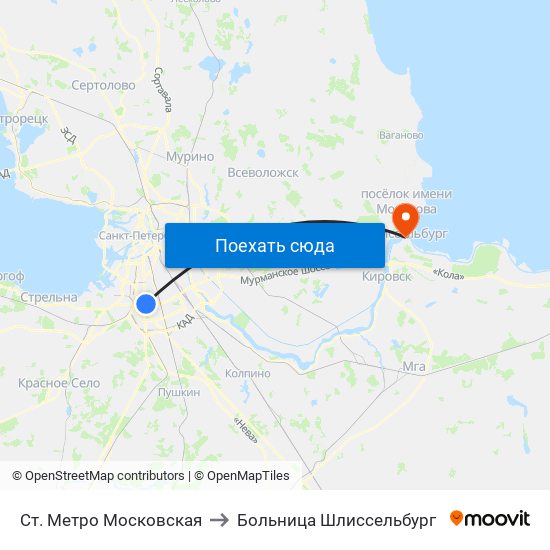 Ст. Метро Московская to Больница Шлиссельбург map