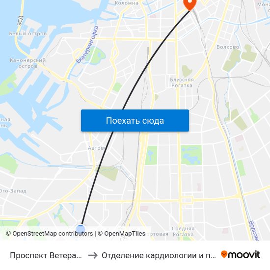 Проспект Ветеранов (Prospekt Veteranov) to Отделение кардиологии и психотерапии Введенской больницы map