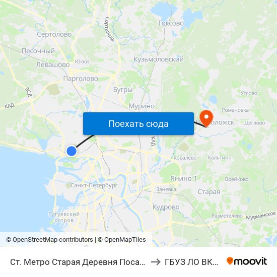 Ст. Метро Старая Деревня Посадка to ГБУЗ ЛО ВКМБ map