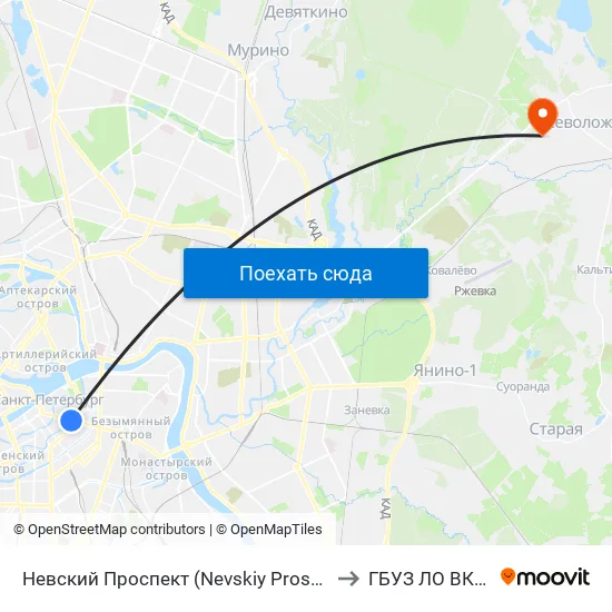 Невский Проспект (Nevskiy Prospekt) to ГБУЗ ЛО ВКМБ map