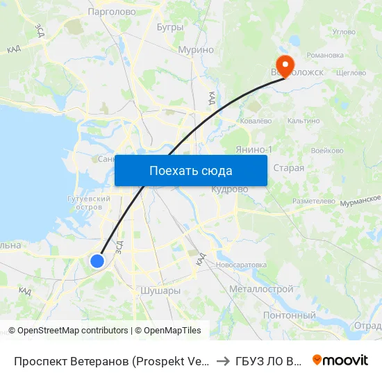 Проспект Ветеранов (Prospekt Veteranov) to ГБУЗ ЛО ВКМБ map