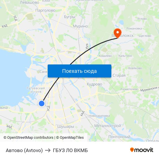 Автово (Avtovo) to ГБУЗ ЛО ВКМБ map