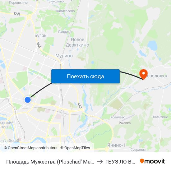 Площадь Мужества (Ploschad' Muzhestva) to ГБУЗ ЛО ВКМБ map