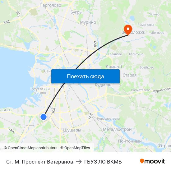 Ст. М. Проспект Ветеранов to ГБУЗ ЛО ВКМБ map