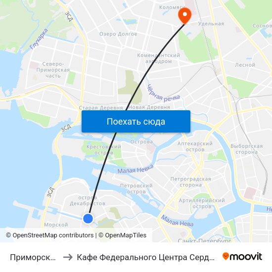Приморская (Primorskaya) to Кафе Федерального Центра Сердца, Крови, Эндокринологии им. Алмазова map