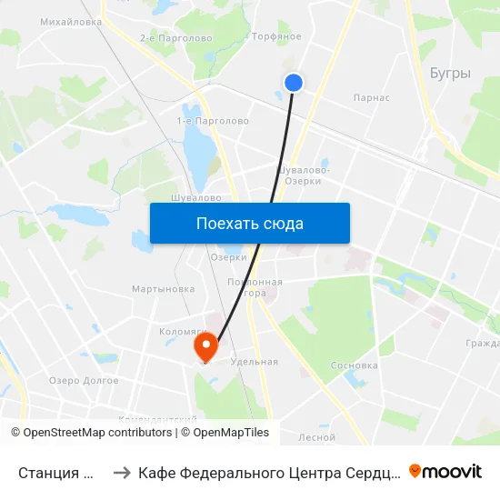 Станция Метро «Парнас» to Кафе Федерального Центра Сердца, Крови, Эндокринологии им. Алмазова map