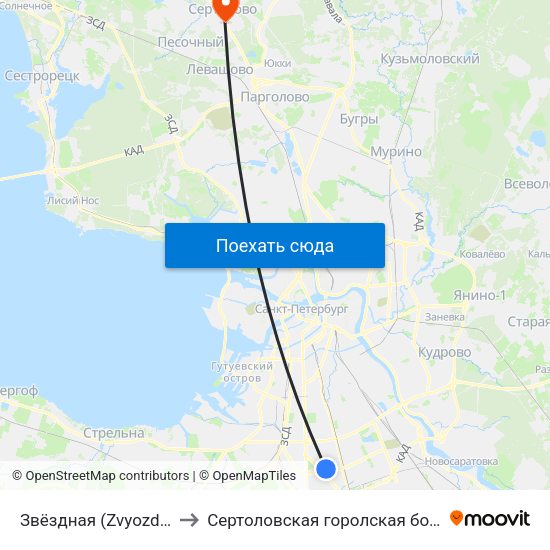 Звёздная (Zvyozdnaya) to Сертоловская горолская больница map