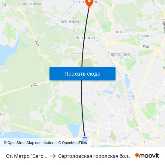 Ст. Метро "Беговая" to Сертоловская горолская больница map