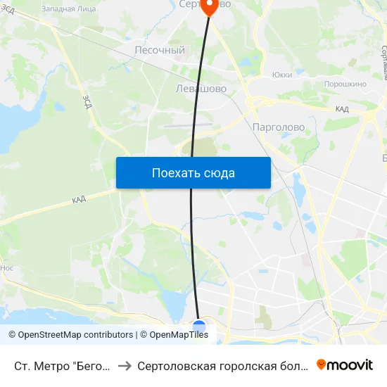 Ст. Метро "Беговая" to Сертоловская горолская больница map