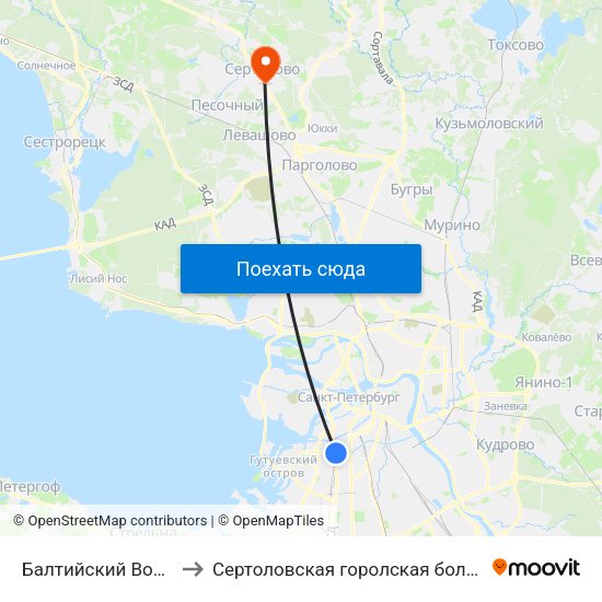 Балтийский Вокзал to Сертоловская горолская больница map