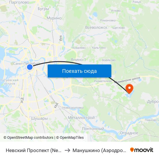 Невский Проспект (Nevskiy Prospekt) to Манушкино (Аэродром Манушкино) map