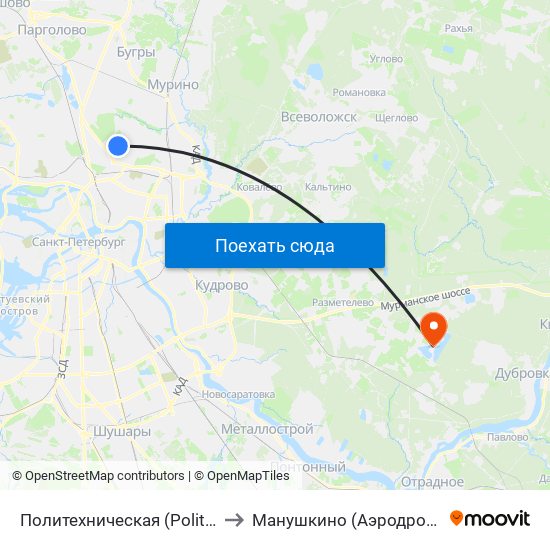 Политехническая (Politekhnicheskaya) to Манушкино (Аэродром Манушкино) map