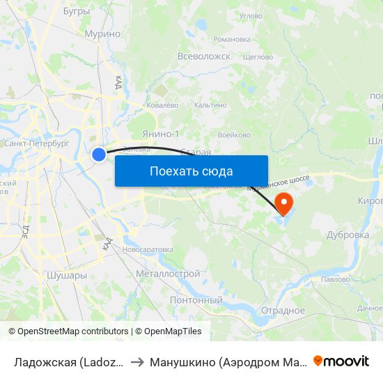 Ладожская (Ladozhskaya) to Манушкино (Аэродром Манушкино) map