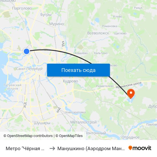 Метро "Чёрная Речка" to Манушкино (Аэродром Манушкино) map
