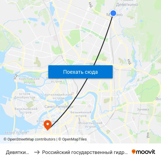 Девяткино (Devyatkino) to Российский государственный гидрометеорологический университет (РГГМУ) map