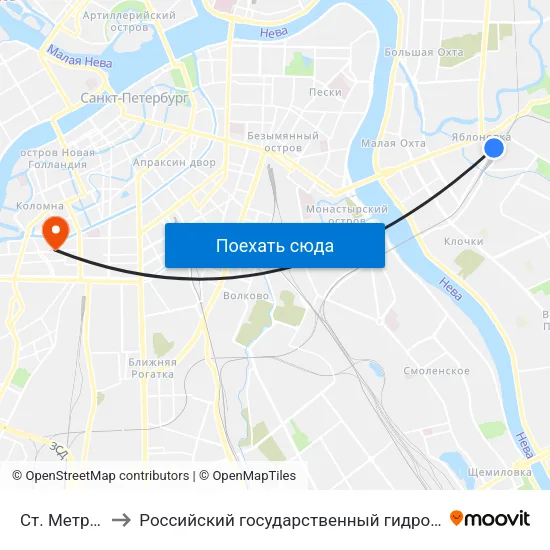 Ст. Метро Ладожская to Российский государственный гидрометеорологический университет (РГГМУ) map