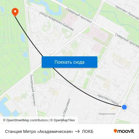 Станция Метро «Академическая» to ЛОКБ map