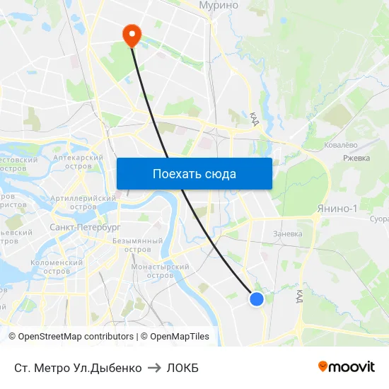 Ст. Метро Ул.Дыбенко to ЛОКБ map