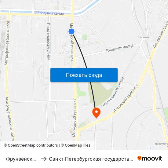Фрунзенская (Frunzenskaya) to Санкт-Петербургская государственная академия ветеринарной медицины map