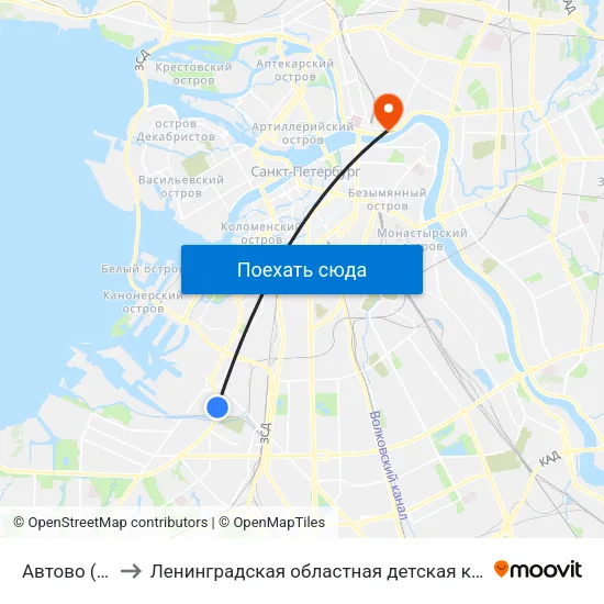 Автово (Avtovo) to Ленинградская областная детская клиническая больница map
