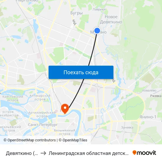 Девяткино (Devyatkino) to Ленинградская областная детская клиническая больница map