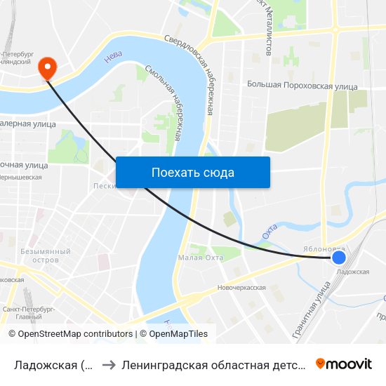 Ладожская (Ladozhskaya) to Ленинградская областная детская клиническая больница map