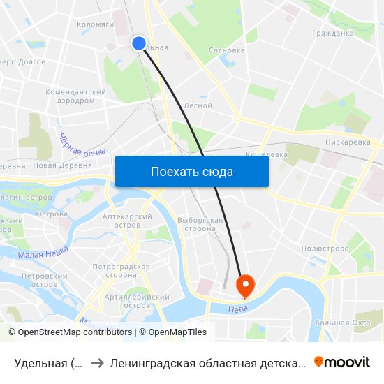 Удельная (Udel'Naya) to Ленинградская областная детская клиническая больница map
